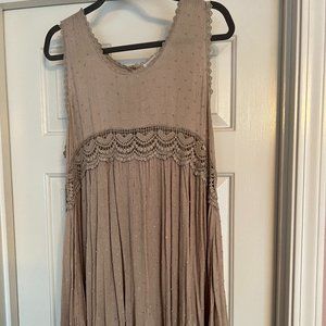 Umgee Tan Long Boho Lace Shell Tunic XL